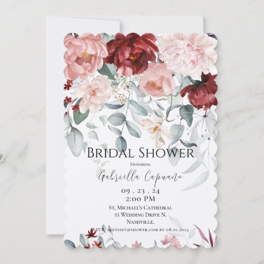 Burgundy Blush Pink Floral Vrijgezellenfeest Kaart (Voorkant)