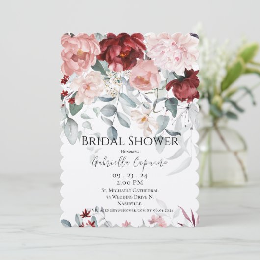 Burgundy Blush Pink Floral Vrijgezellenfeest Kaart (Staand voorkant)