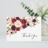 Burgundy Blush Pink Floral Weddenschap Hartelijk d Bedankkaart (Staand voorkant)