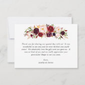 Burgundy Blush Pink Floral Weddenschap Hartelijk d Bedankkaart (Achterkant)