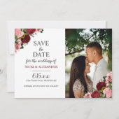 Burgundy Blush Pink Floral Weddenschap Save Date Kaart (Voorkant)