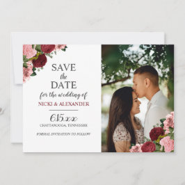 Burgundy Blush Pink Floral Weddenschap Save Date Kaart