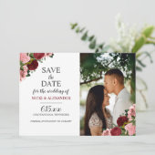 Burgundy Blush Pink Floral Weddenschap Save Date Kaart (Staand voorkant)