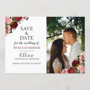 Burgundy Blush Pink Floral Weddenschap Save Date Kaart