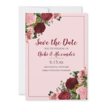 Burgundy Blush Pink Floral Weddenschap Save Date
