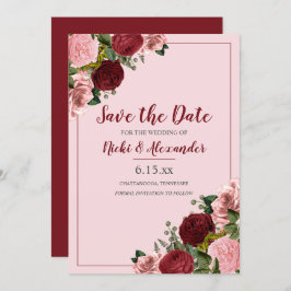 Burgundy Blush Pink Floral Weddenschap Save Date Kaart
