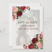 Burgundy Blush Pink Floral Weddenschap Save Date Kaart (Voorkant)