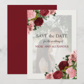 Burgundy Blush Pink Floral Weddenschap Save Date Kaart (Voorkant / Achterkant)