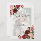 Burgundy Blush Pink Floral Weddenschap Save Date Kaart (Voorkant)