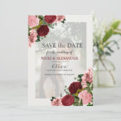 Burgundy Blush Pink Floral Weddenschap Save Date Kaart (Staand voorkant)