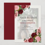 Burgundy Blush Pink Floral Weddenschap Save Date Kaart (Voorkant / Achterkant)