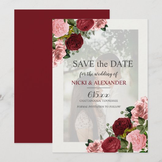 Burgundy Blush Pink Floral Weddenschap Save Date Kaart (Voorkant / Achterkant)