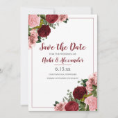 Burgundy Blush Pink Floral Weddenschap White Save  Kaart (Voorkant)