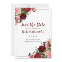 Burgundy Blush Pink Floral Weddenschap White Save 