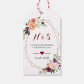 Burgundy Blush Pink Floral Wedding Favor Dank je Cadeaulabel (Voorkant)