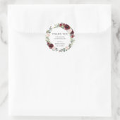 Burgundy Blush Pink Floral Wedding Favor Dank je Ronde Sticker (Tas)