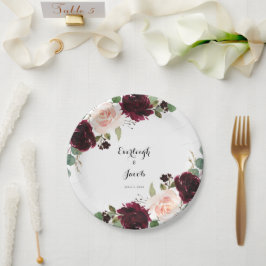 Burgundy Blush Pink Floral Wedding Papieren Bordje