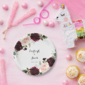 Burgundy Blush Pink Floral Wedding Papieren Bordje (Feest)
