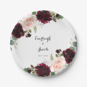 Burgundy Blush Pink Floral Wedding Papieren Bordje (Voorkant)