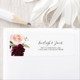 Burgundy Blush Pink Floral Wedding Return Address Etiket