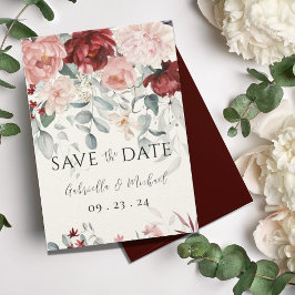 Burgundy Blush Pink Floral Wedding Save The Date