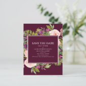 Burgundy Blush Pink Floral Wedding Save the Date Briefkaart (Staand voorkant)
