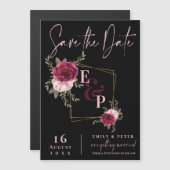Burgundy Blush Pink Floral Wedding Save the Date Magnetische Uitnodiging (Voorkant / Achterkant)