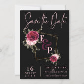 Burgundy Blush Pink Floral Wedding Save the Date Magnetische Uitnodiging (Voorkant)