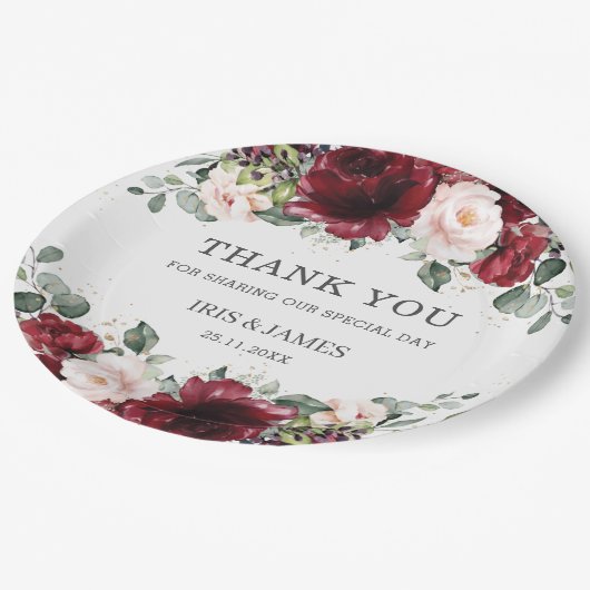 Burgundy Blush Pink Floral Wedding Shower Birthday Papieren Bordje (Gekanteld)