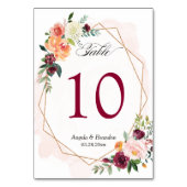 Burgundy Blush Pink Floral Wedstrijding Table Numb Kaart (Achterkant)