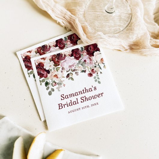 Burgundy Blush Pink Flowers Bridal Shower Servet
