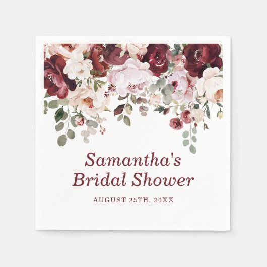 Burgundy Blush Pink Flowers Bridal Shower Servet (Voorkant)