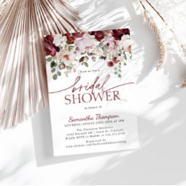Burgundy Blush Pink Flowers, Floral Bridal Shower Kaart