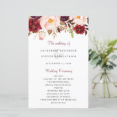 Burgundy Blush Pink Garden Floral Wedding Programm (Staand voorkant)
