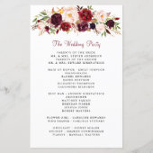 Burgundy Blush Pink Garden Floral Wedding Programm (Achterkant)
