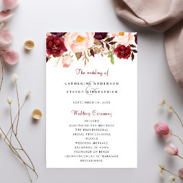 Burgundy Blush Pink Garden Floral Wedding Programm
