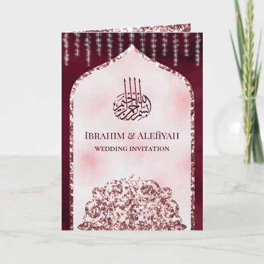 Burgundy Blush Pink Glitter Islamic Arch Weddensch (Voorkant)