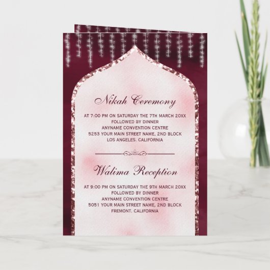 Burgundy Blush Pink Glitter Islamic Arch Weddensch (Achterkant)