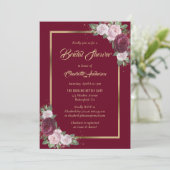 Burgundy Blush Pink Gold Bridal Shower Invitaties Kaart (Staand voorkant)