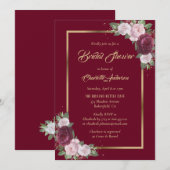 Burgundy Blush Pink Gold Bridal Shower Invitaties Kaart (Voorkant / Achterkant)
