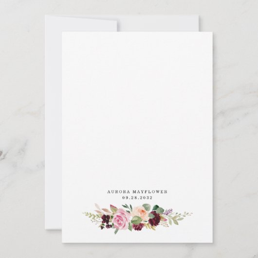 Burgundy Blush Pink Gold Floral Vrijgezellenfeest Kaart (Achterkant)