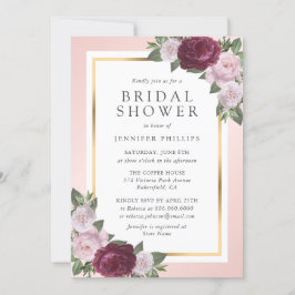 Burgundy Blush Pink Gold Floral Vrijgezellenfeest Kaart