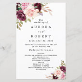 Burgundy Blush Pink Gold Floral Wedding Programs (Voorkant)