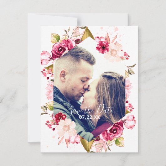 Burgundy & Blush Pink Hexagon Save the Date Photo (Voorkant)