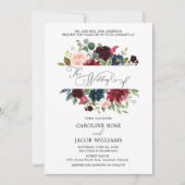 Burgundy Blush Pink Navy Blue Floral Wedding Kaart (Voorkant)