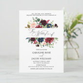 Burgundy Blush Pink Navy Blue Floral Wedding Kaart (Staand voorkant)