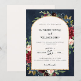 Burgundy Blush Pink Navy Floral Arch Lijst Weddens Kaart