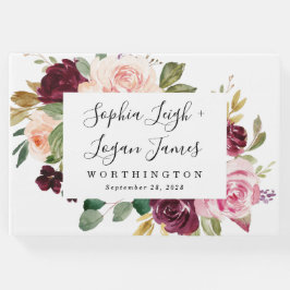 Burgundy Blush Pink Peach Gold Floral Boho Wedding Gastenboek