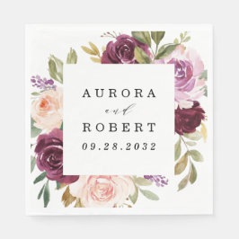 Burgundy Blush Pink Peach Gold Floral Boho Wedding Servet