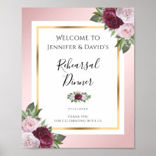 Burgundy Blush Pink Rehearsal Dinner Welcome Sign Poster